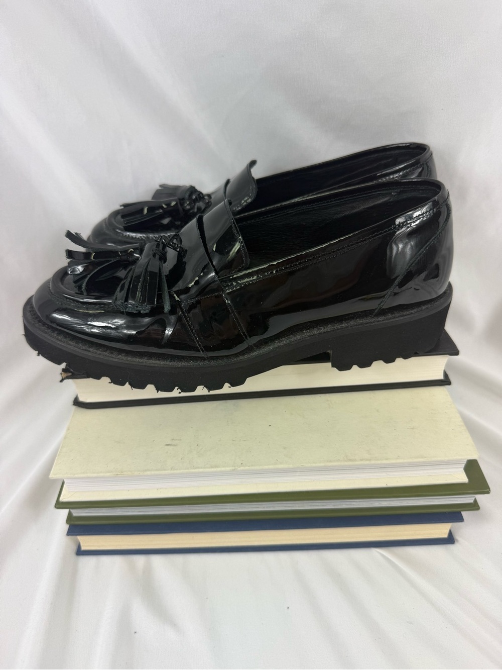 Minelli Black Patent Leather Tassel Loafers Made in Italy sz 37 US 6.5-7 - Picture 5 of 10